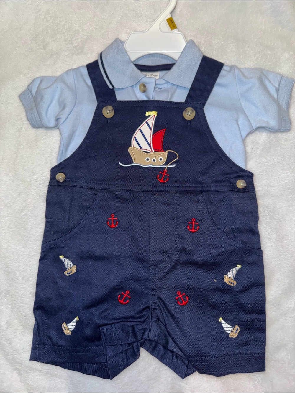 Starting Out Light Blue and Navy Baby Polo Bodysuit